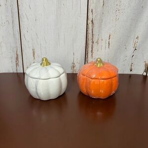 TWO Ceramic Glazed Pumpkin Dishes